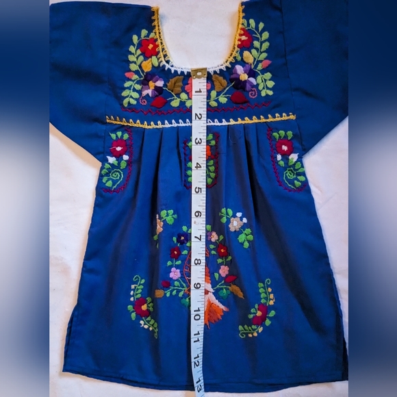 Handmade in Mexico embroidered child's blue dress, Size 0 - Picture 6 of 6